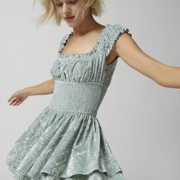 Urban Outfitters Rosie Velvet Romper Color- Sky - Picture 2 of 8